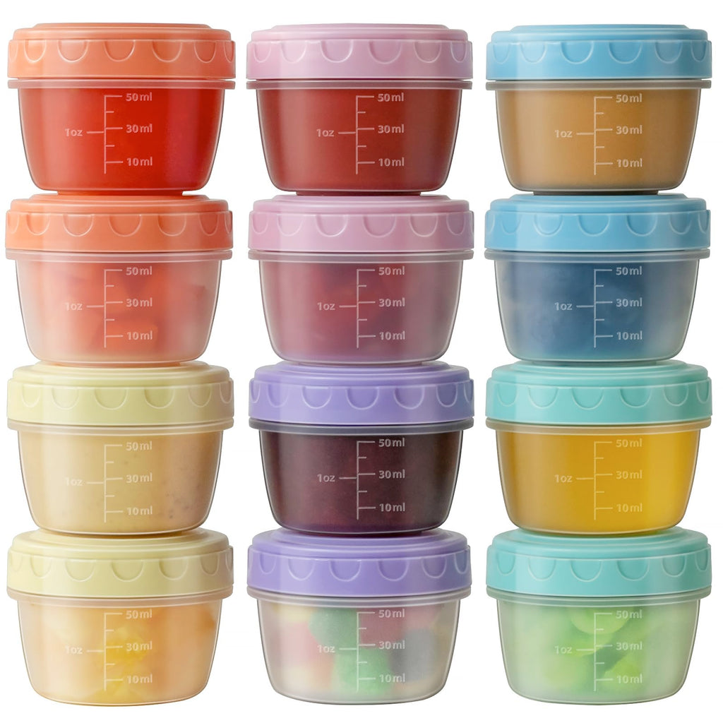 Onilife 12 Pack 2.7 OZ Small Containers with Lids, Salad Dressing Container to Go, Dishwasher Microwave Safe Tiny Condiment Sauce Containers for Lunch Box, Leakproof Freezer Food Containers Jars