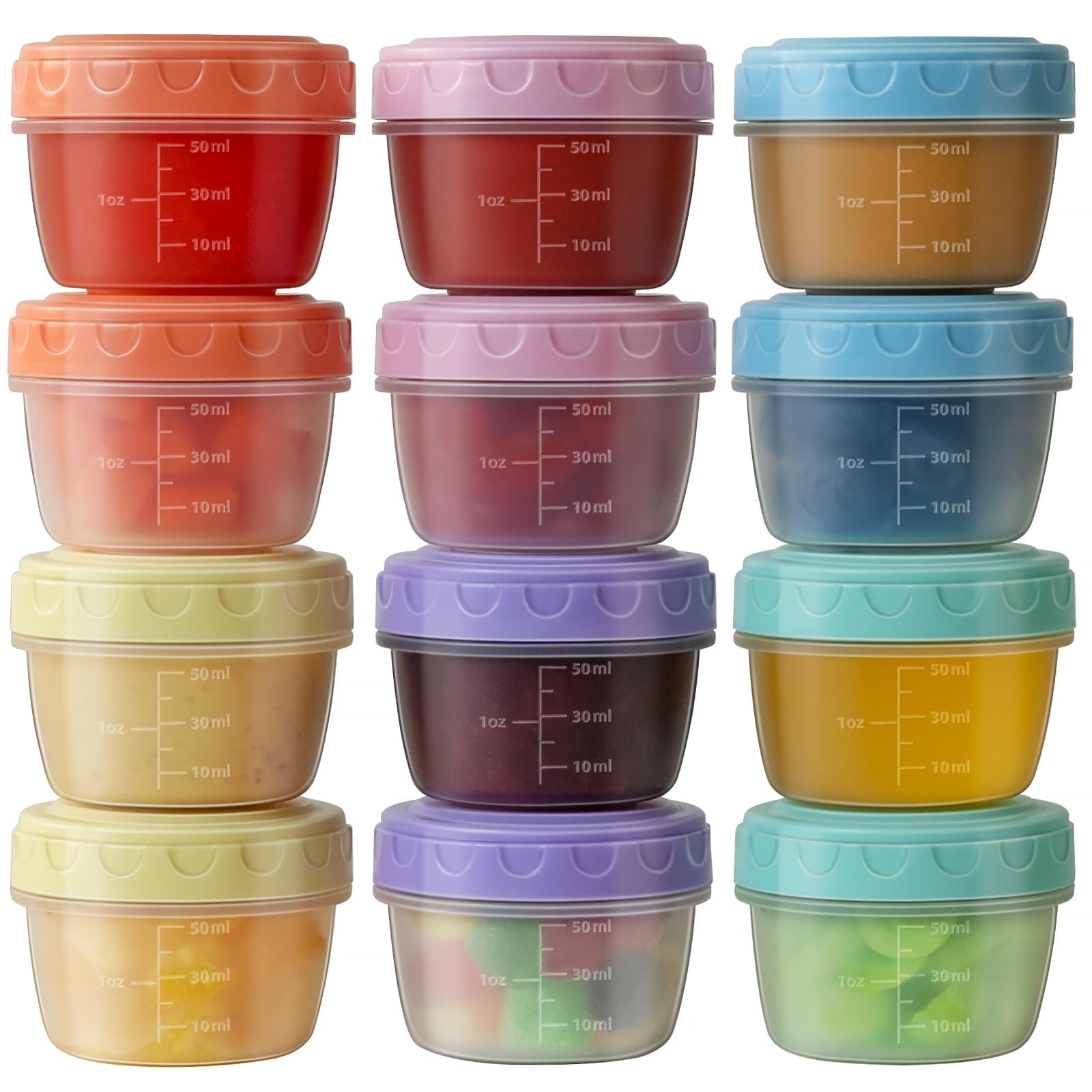 Onilife 12 Pack 2.7 OZ Small Containers with Lids, Salad Dressing Container to Go, Dishwasher Microwave Safe Tiny Condiment Sauce Containers for Lunch Box, Leakproof Freezer Food Containers Jars
