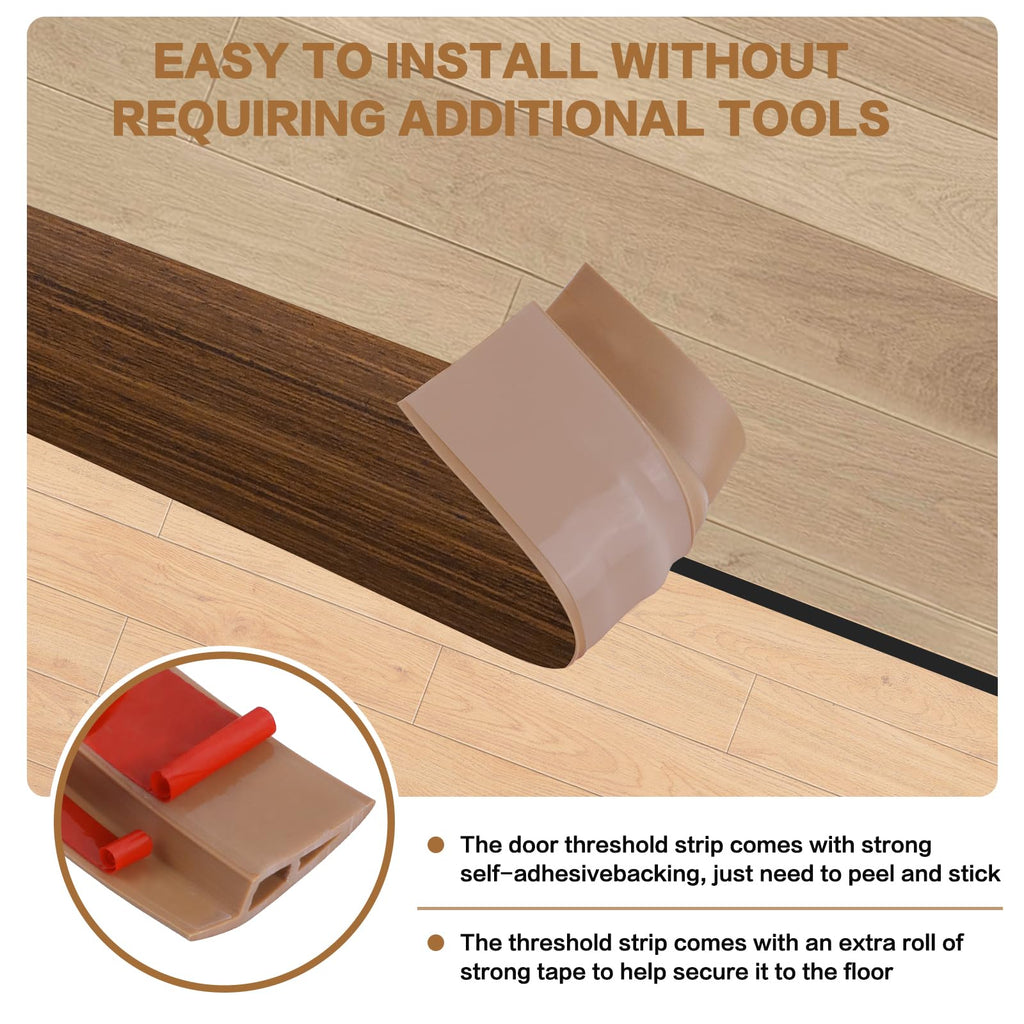 Floor Transition Strip Vinyl Door Threshold Ramp Self Adhesive Carpet Edging Strip Doorway Edge Trim, Overlap Edge Reducer for Laminate Carpet, Floor, Tile (Brown wood grain, 1/5" to 2/5", 3.3Ft)