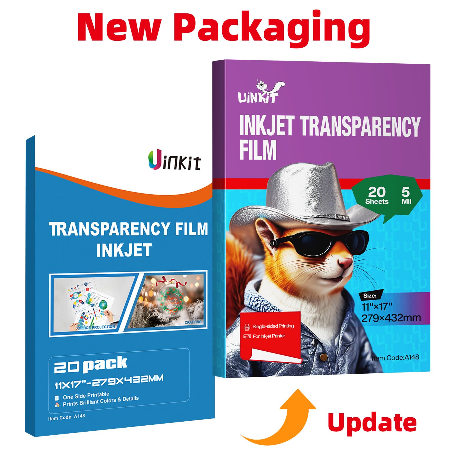 Uinkit Inkjet Printable Transparency Film OHP 20 Sheets 11x17 Overhead Projector Screen Printing Acetate Sheets for Dye Ink Jet Printer Clear Transparent Film(11x17inches-20sheets)