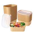 Belinlen 50 Pack 25oz Disposable Kraft Paper Bowls with Lids, Rectangle Paper Food Containers with Lids, Salad Bowls for Hot/Cold Food, Soup, Meal Prep, Ice Cream, Takeout, Party Supplies(750ml)