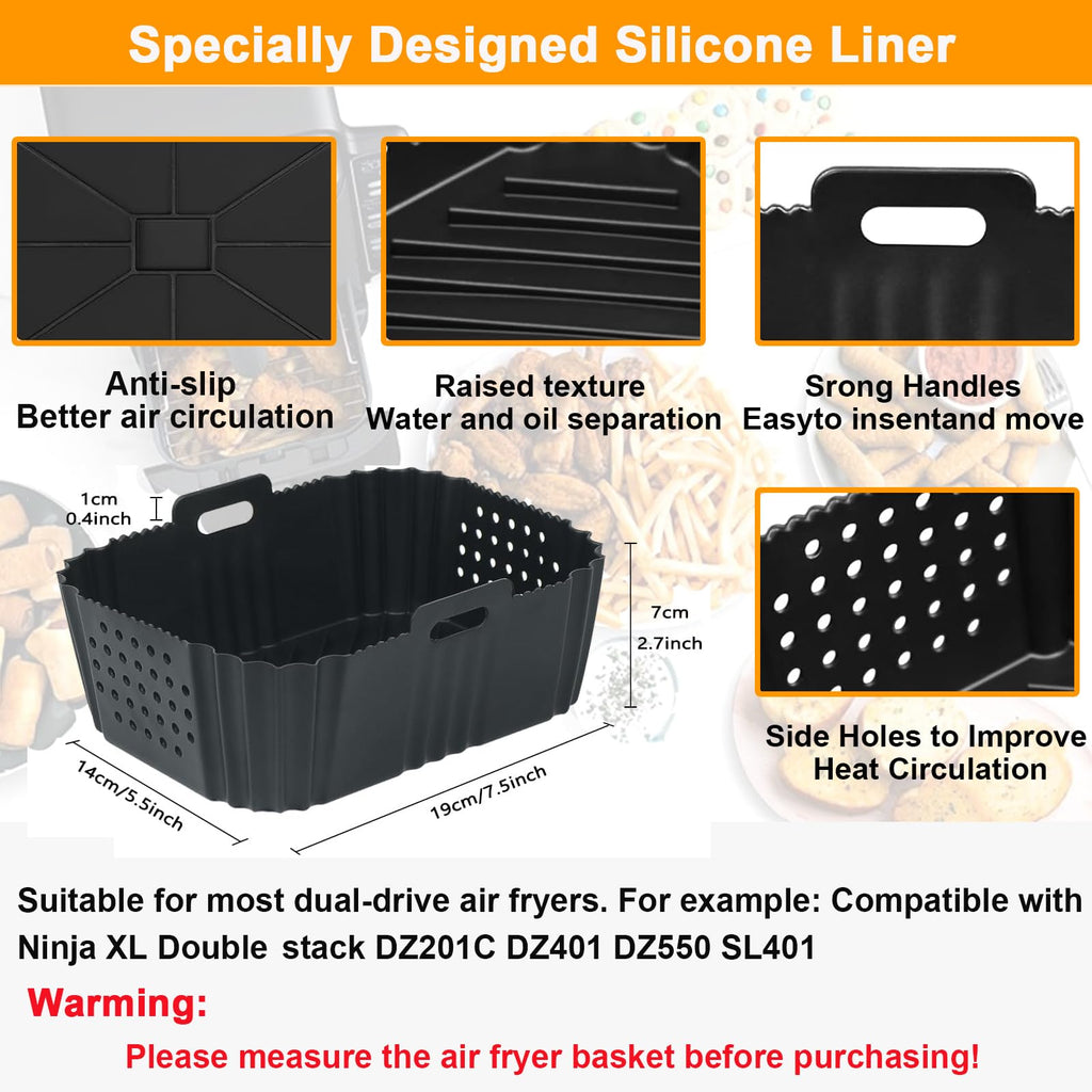 15 Pcs Air Fryer Accessories Set for Ninja Foodi DZ201C DZ401 Compatible Ninja DZ550 Foodi, Silicone Air Fryer Liners for SL401 DoubleStack XL for 8-10QT Air Fryer Basket