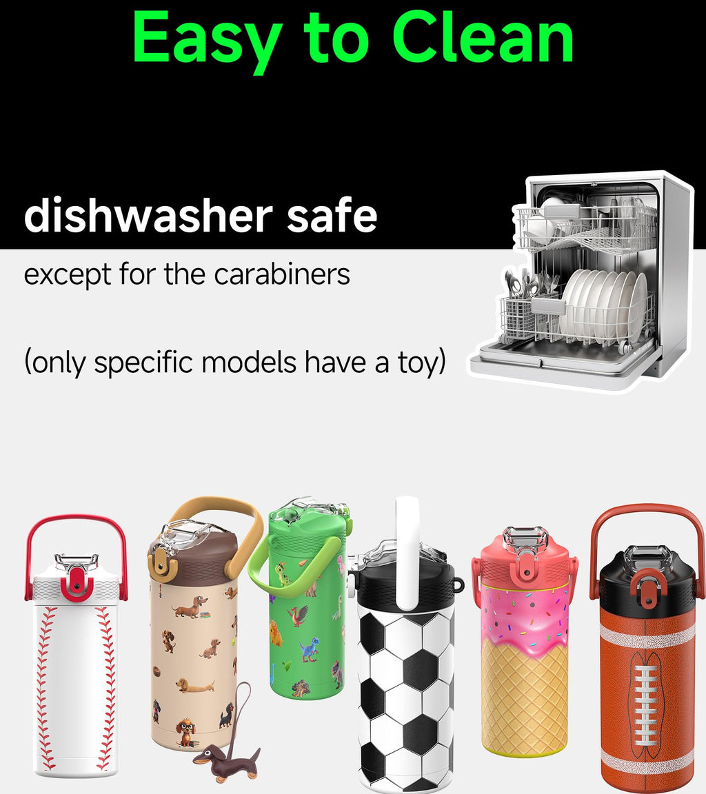 MYFOREST 14oz/400ml Insulated Kids Water Bottle, Odor-Free Surgical Grade Liner, Dishwasher-Safe, Name Spot, Soft Sipper (Soccer)