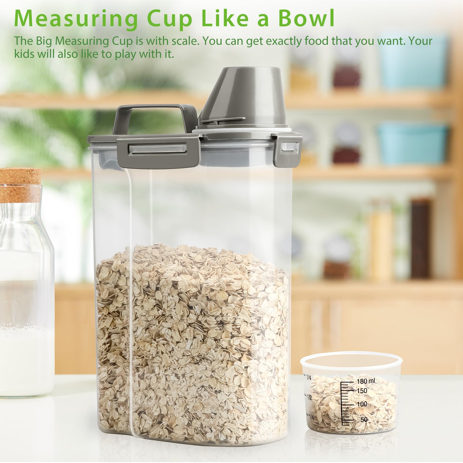 Viretec Rice Storage Container, 3 to 5Lbs Dry Food Airtight Container, Pet Dog Cat Food Canister, BPA Free Clear Plastic Kitchen and Pantry Organization Bin for Oatmeal, Grain, Cereal, Pasta, Flour