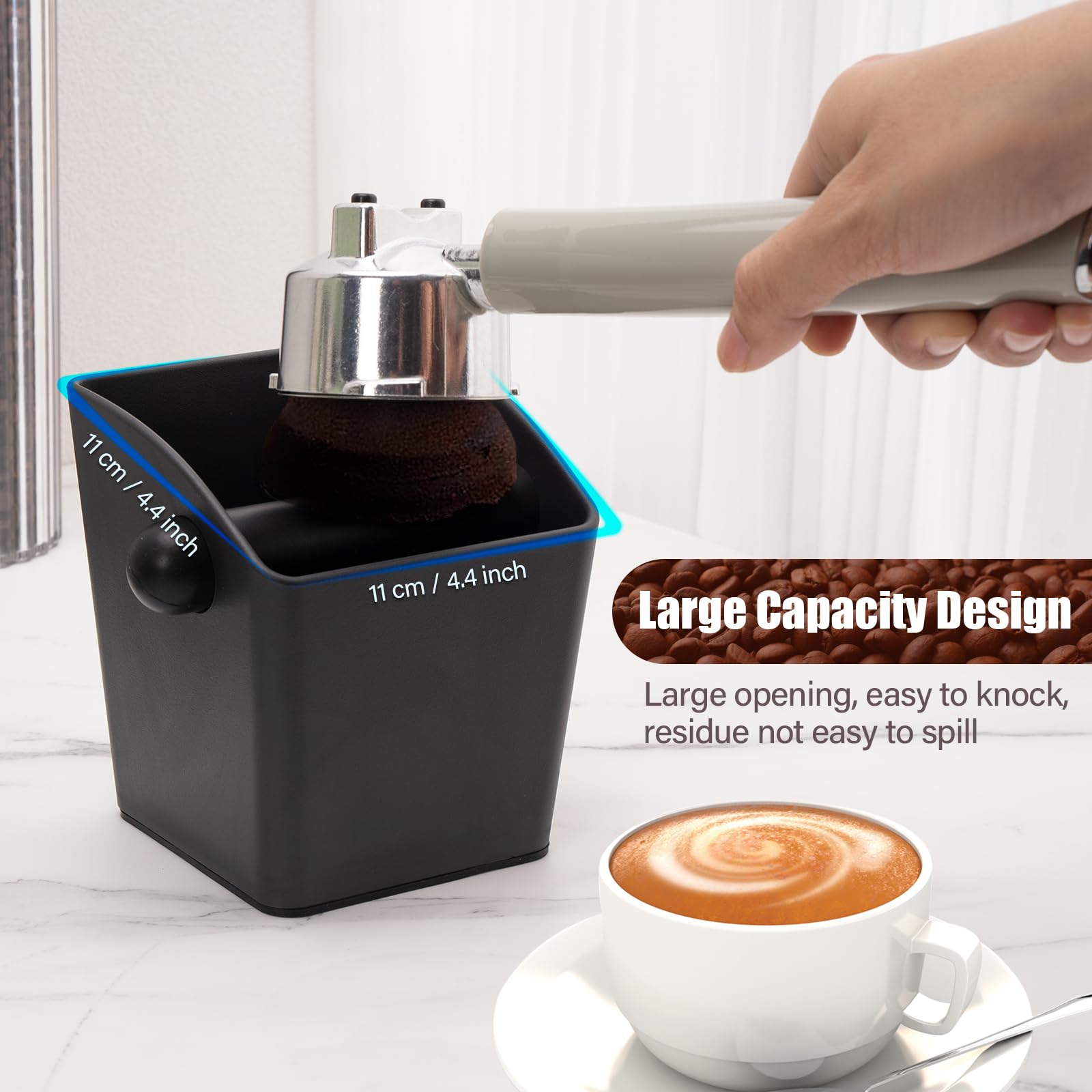 HOMEE Rectangular Espresso Knock Box,Large Capacity & Non-Slip Base Coffee Knock Box,Coffee Grounds Container with Removable Knock Bar,Espresso Accessories for Coffee Bar Kitchen Counter,Black