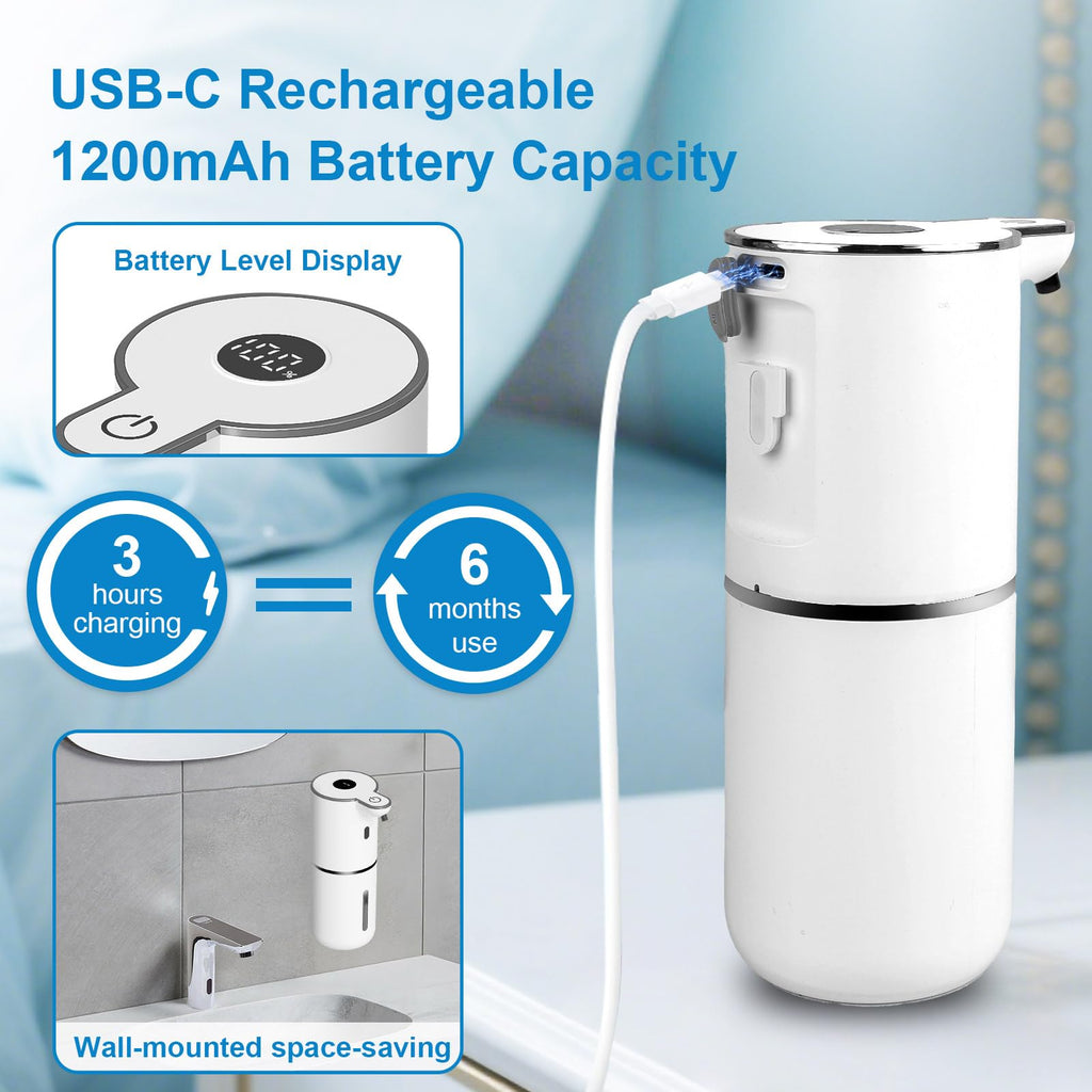Automatic Liquid Soap Dispenser Touchless, USB Rechargeable Smart Hand Soap Dispenser, 6-Level Adjustable, 12.8oz/380mL Wall Mount for Bathroom Kitchen Dish Soap