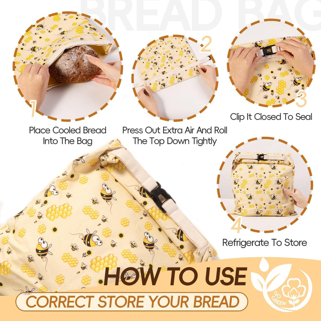 Beeswax Bread Bags for Homemade Bread & Sourdough - 2 Pack Reusable, Freezer Safe Bread Storage Bags with Natural Beeswax Lining, XL Large Container for Freshness, Eco-Friendly Alternative to Plastic