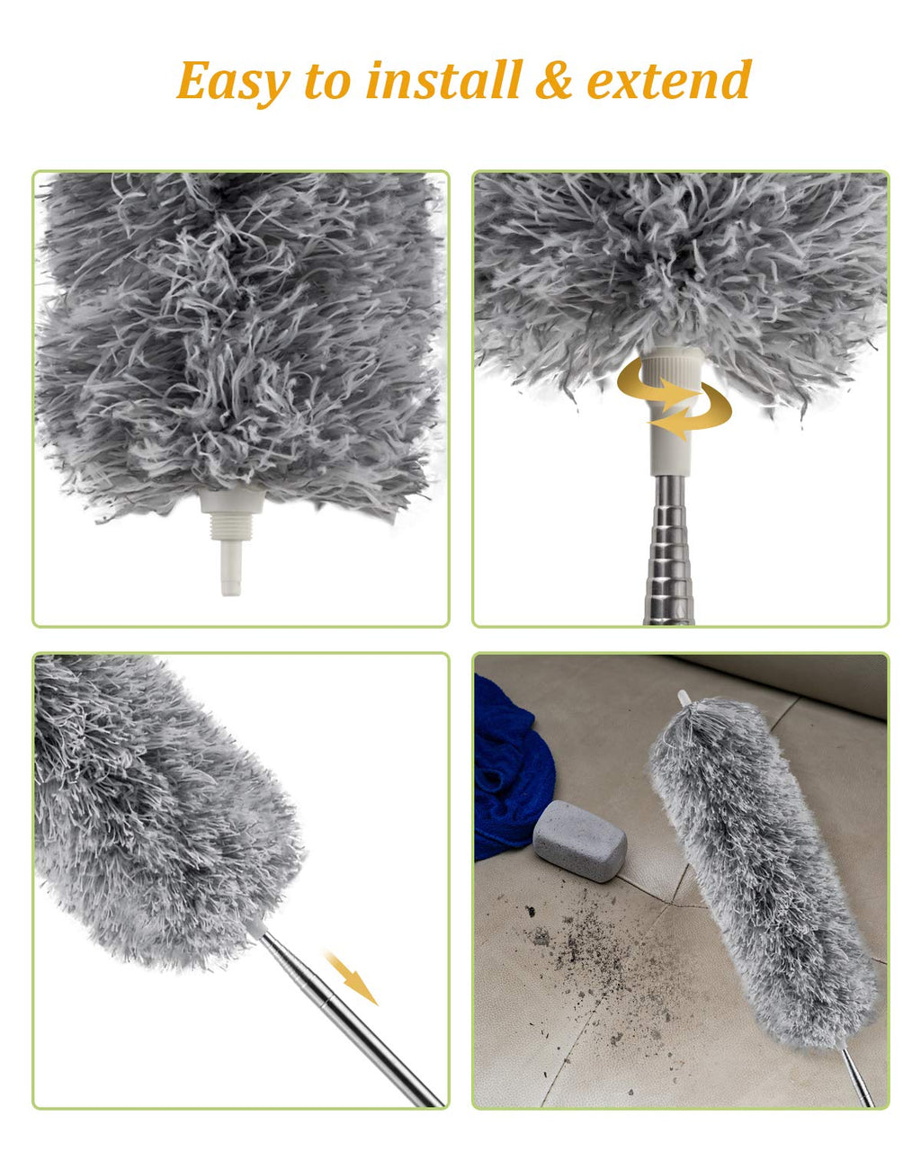 Microfiber Duster for Cleaning with Telescoping Extension Pole(Max 100''),Extendable Duster with Scratch-Resistant Cover,Washable Lint Free Dusters for Cleaning Ceiling Fan,High Ceiling,Cobwebs,Blinds