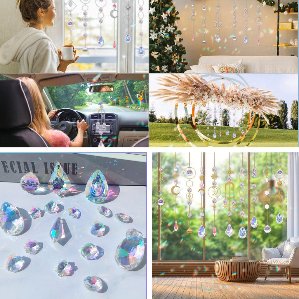 Paifeancodill Crystal Suncatcher Kits, 200 Pcs DIY Sun Catchers Making Hanging Chandelier Crystals Prisms Parts Rainbow Maker Pendants DIY Sun Catchers Beads Indoor Window Garden Decor (Silver)