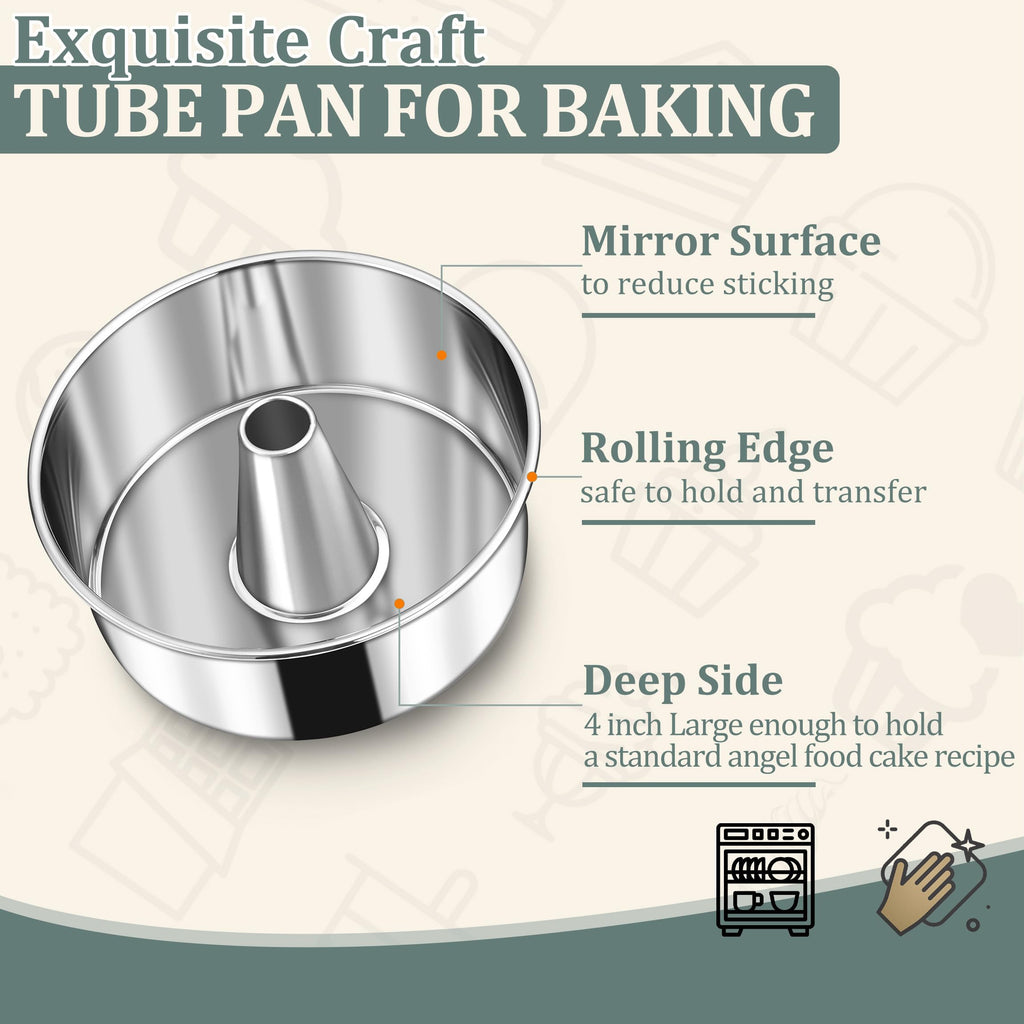 10-Inch Angle Food Cake Pan, HaSteeL Stainless Steel Tube Cake Pan, Pound Cake Mold for Pound Chiffon Cake, One-Piece & Hollow Design, Non-Toxic & Healthy, Mirror Finish, Dishwasher Safe