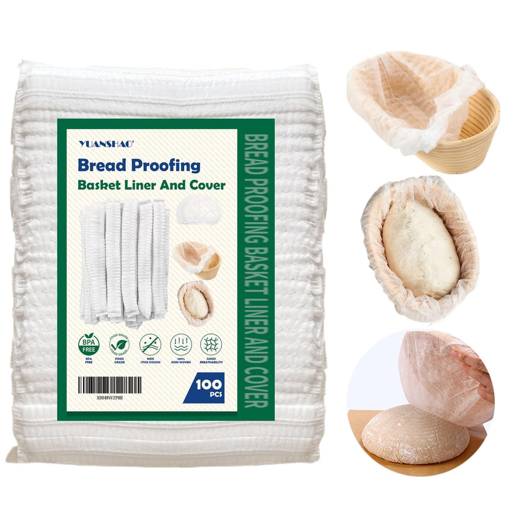 100 Pcs Banneton Liner,Banneton Bread Proofing Basket Non Woven Liners Non-Stick Dough,Bread Proofing Cover,Elastic Banneton Basket Liner for Prevents Dough from Sticking to Basket