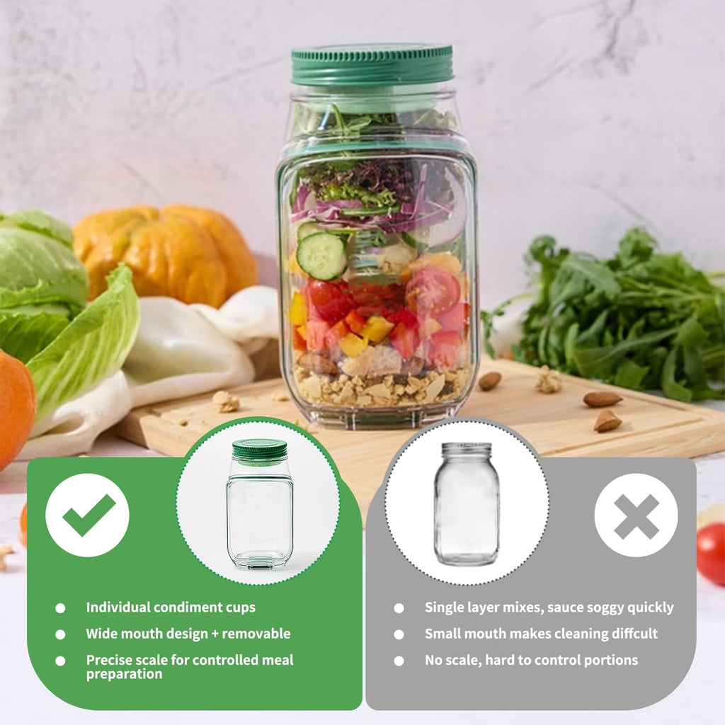 The Salade Pot Jar with Dressing Bowl,On the Go Container for Lunch,Leakproof Mason Jar Side Opening,Salade Bottle with Lids,Salade Cup,Portable Keep Fresh Breakfast Storage Box