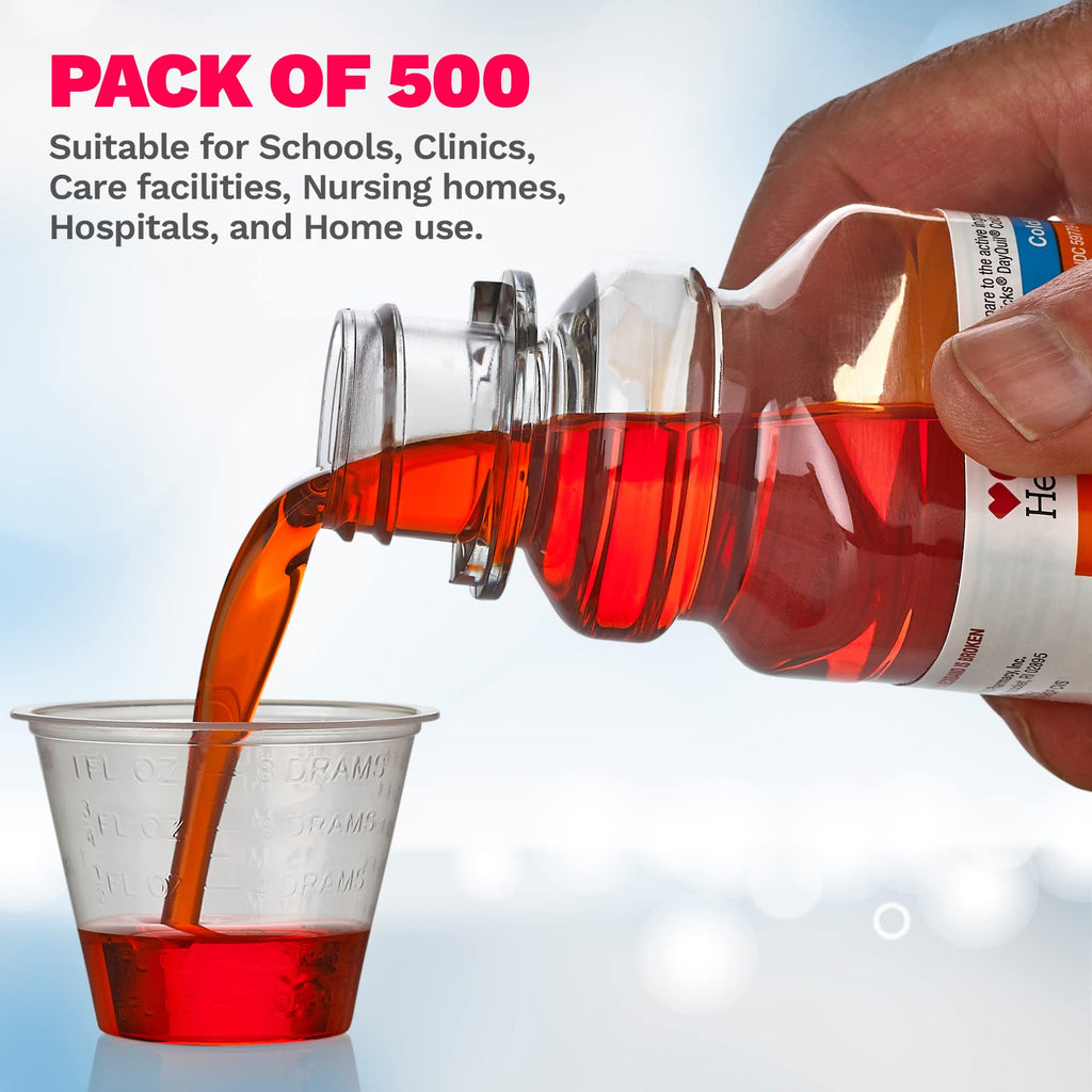 Clear Medicine Cups (1oz) - Pack of 500 - Plastic Disposable Graduated Medicine Cups with Measurements for Accurate Dosage for Medication Mixing Arts & Crafts Mouthwash and More