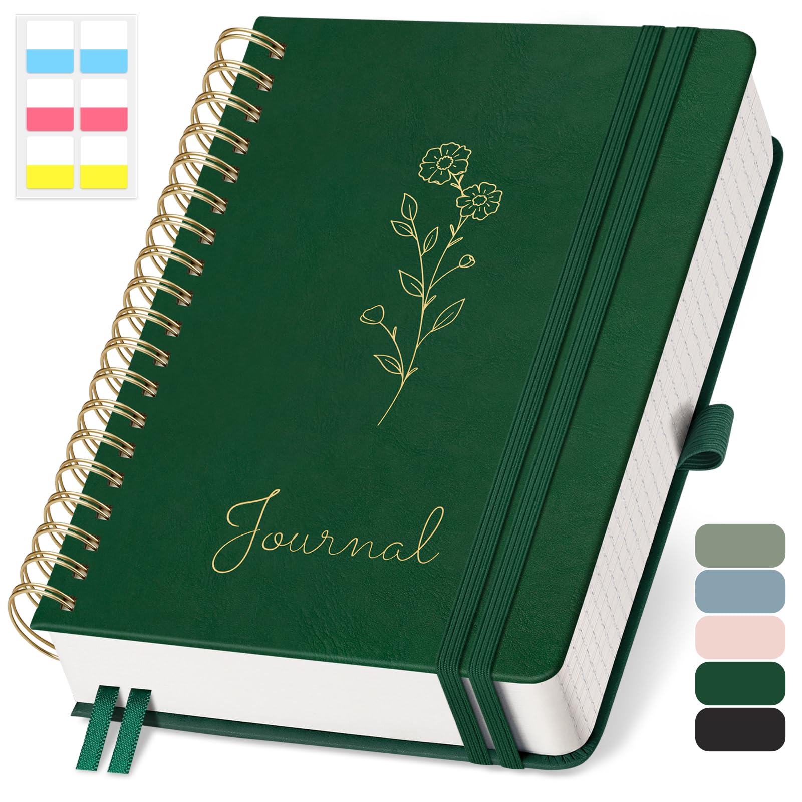 EMSHOI Lined Spiral Journal Notebook B5, 300 Numbered Pages, College Ruled Notebook, 7.48"×10.15" x 100gsm Lined Paper, Hardcover Leather Notebook for School, Work & Note Writing - Dark Green