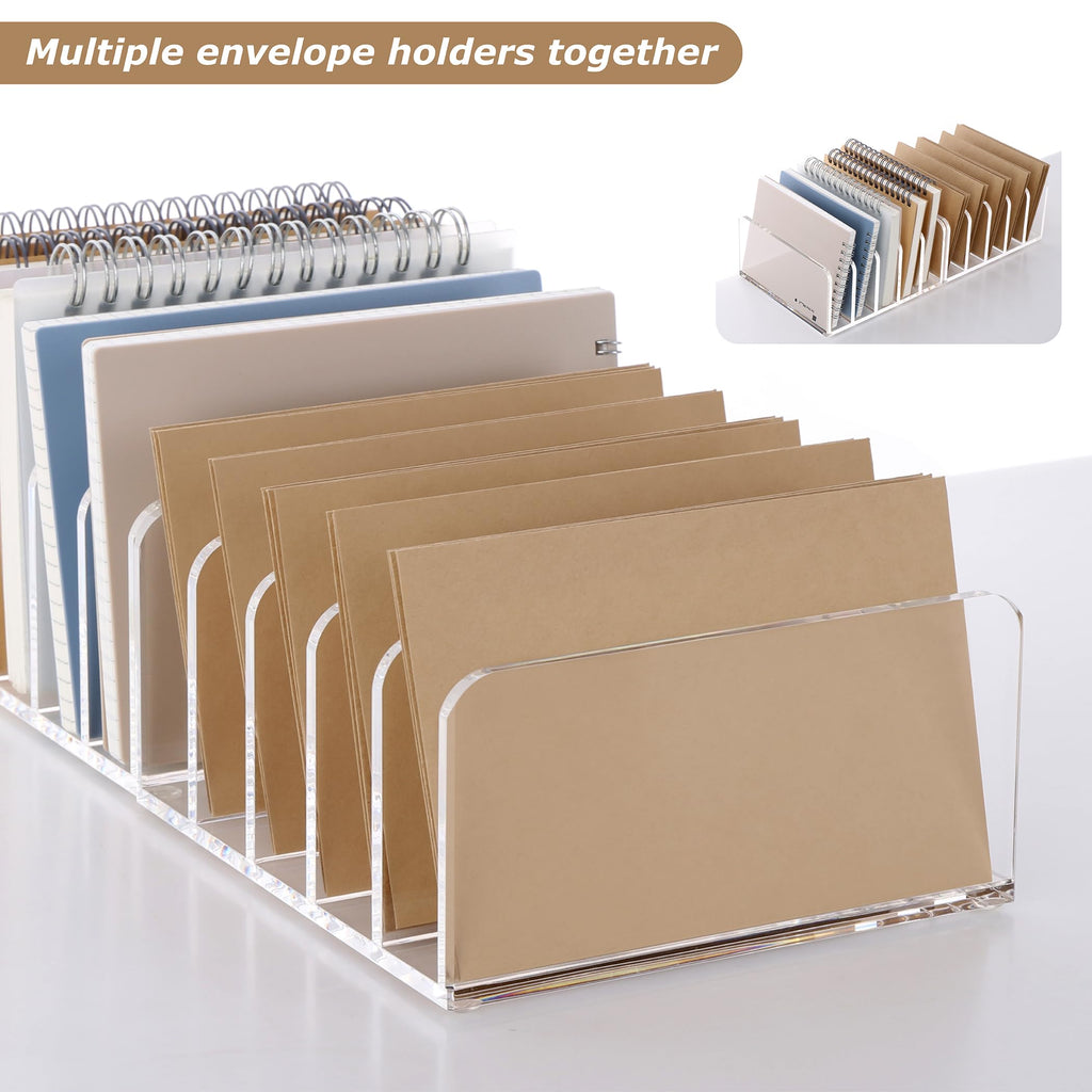 SANRUI Acrylic Desktop File Organizer, 5 Compartments Clear Office Document Sorter Mails Storage, Multifunction Letter Folder Racks Holders for Office,Home, School Desk Organization