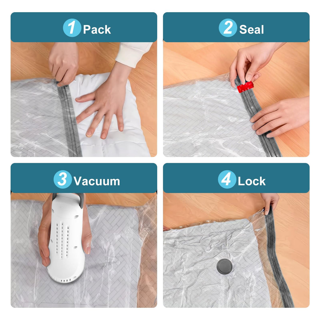 Vacuum Storage Bags with Rechargeable Wireless Pump, 12 Pack(4L/4M/4S) Portable Space Saver Bags, Reusable Vacuum Seal Bags for Travel & Home, Used for Storing Clothes and Bedding (White)