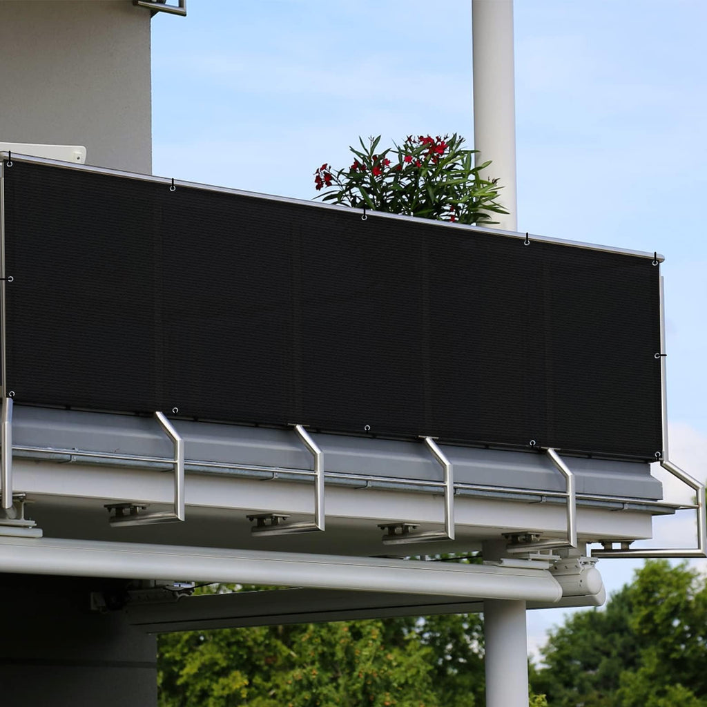 SUNLAX 3'x10' Black Balcony Privacy Screen Fence Windscreen Cover Fabric Shade Mesh Cloth with Grommets UV Protection for Patio, Backyard, Porch, Railing Shield 90%