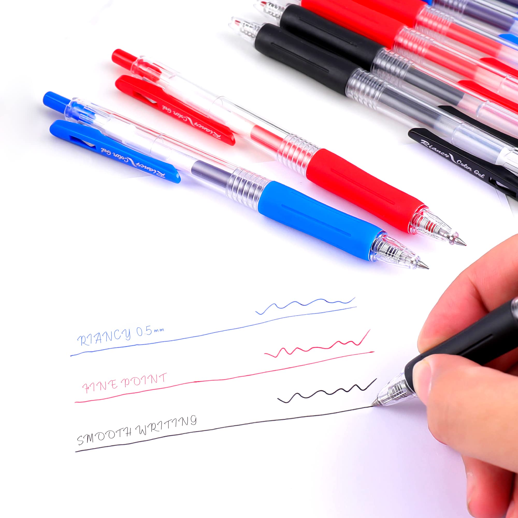 Gel pens Fine Point Smooth Writing Pens Retractable Gel Ink Rollerball Pen for Teachers Exam School Supply Note Taking Office Class Drawing Art 0.5mm tip with Grips 15 Black pens 5blue pens 4red pens