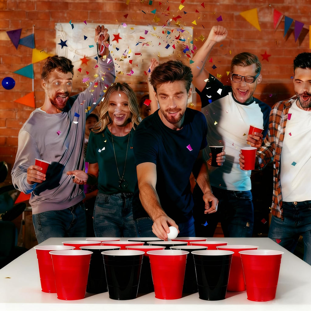 120 Count 18 oz Plastic Cups Black and Red Disposable Cups Heavy Duty Party Cups Beer Drinking Cups Bulk for Birthday Wedding Graduation Picnic Halloween Christmas Celebrations Everyday Use