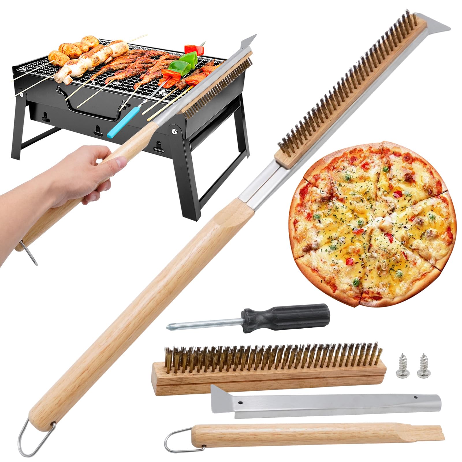 ZUDKSUY Pizza Oven Cleaning Brush with Stone Scraper, 21-inch Brush for Pizza Ovens, Suitable for Indoor and Outdoor Pizza Ovens and Restaurants