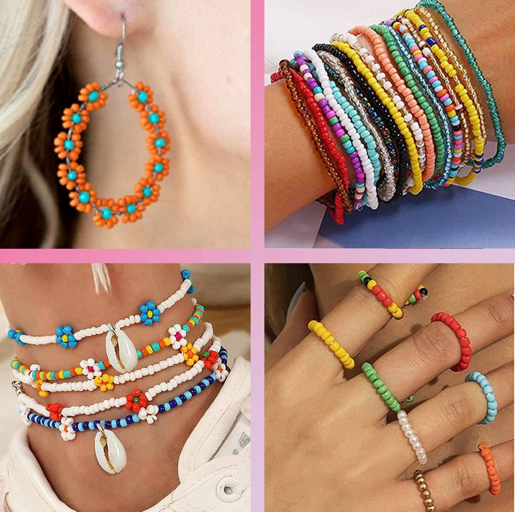 54000pcs Glass Seed Beads for Jewelry Making Kit, 120 Colors 2mm Small Beads Kit Bracelet Beads with Letter Evil Eye Beads Jump Rings & Charms Pendants for Bracelets Making, DIY, Art and Craft