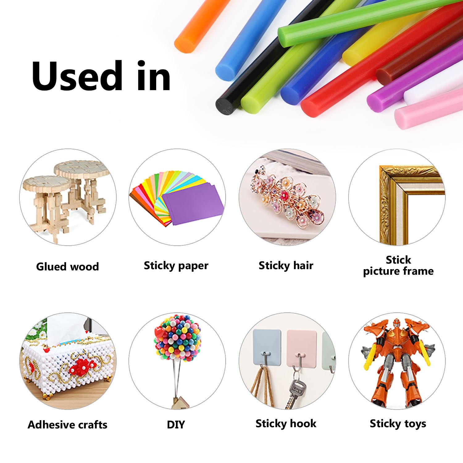 Colored Hot Glue Sticks, ENPOINT 72 PCS 7 mm x 100 mm Mini Color Hot Melt Glue Sticks Adhesive Purpose, 12 Colors EVA Hot Glue Stick for DIY Art Craft Woodworking General Repairs Gluing Projects Kit