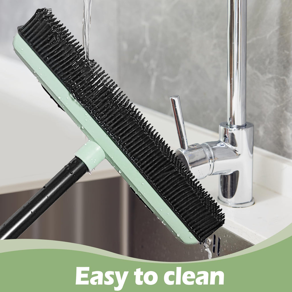 DALIPER Pet Hair Removal Broom with Squeegee 58‘’ inches Long Handle Carpet Rake, Rubber Push Fur Broom, Carpet Squeegee with Detailing Lint Brush