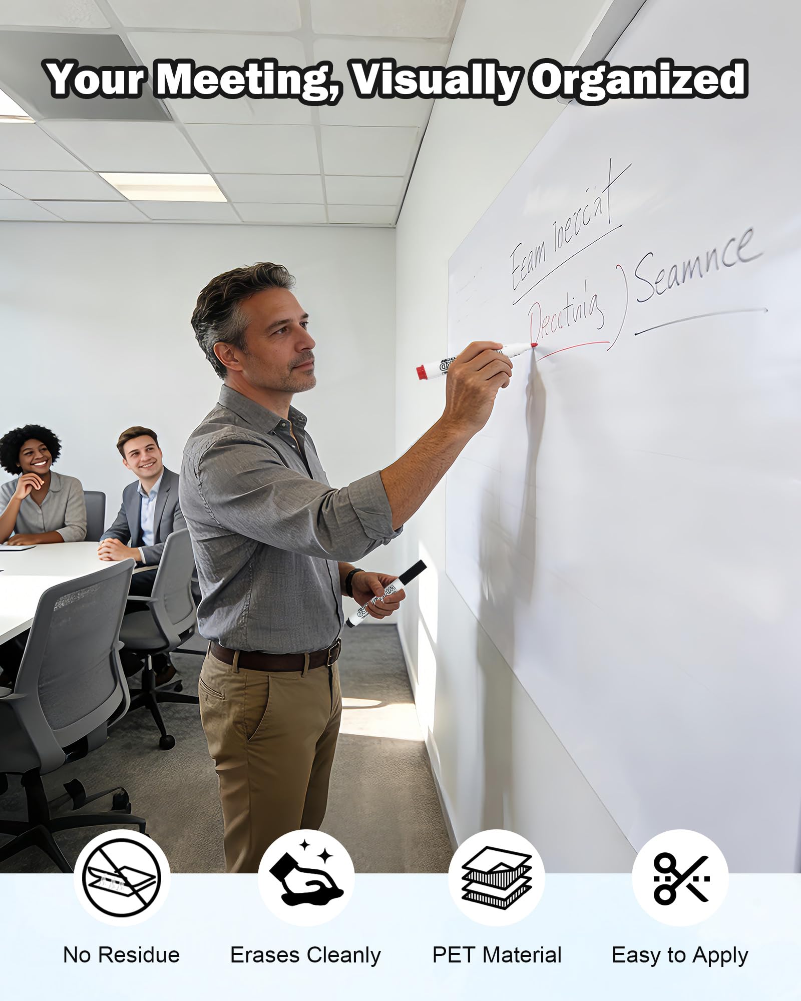 Dry Erase Whiteboard Sticker for Wall - 16.7 x 118.1 inches, No Ghosting PET White Board Wallpaper Roll, No Residue, Peel and Stick Contact Paper with 2 Markers & Cloth for Home Office Classroom