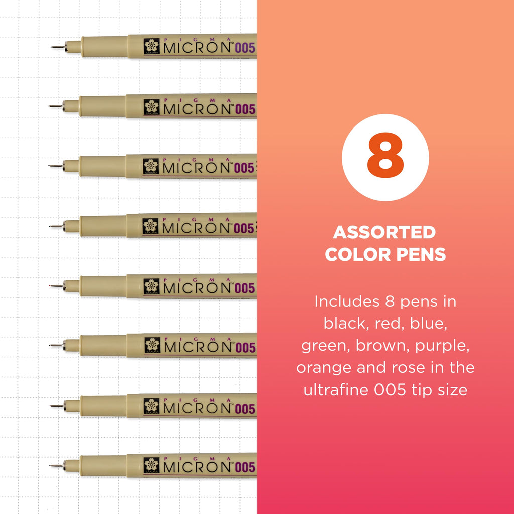 Sakura Pigma Micron 005 8 Color Set Water Based Pigment for Illustration