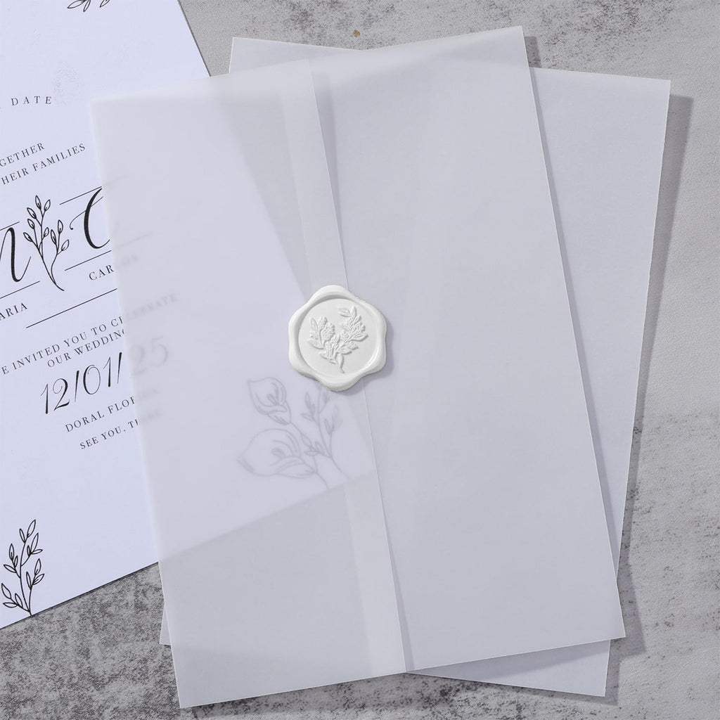 UNIQOOO 70 Pack Frosted Vellum Jackets for 5x7 Invitations, Luxury Pre-Folded Vellum Paper, 115GSM Wedding Envelopes