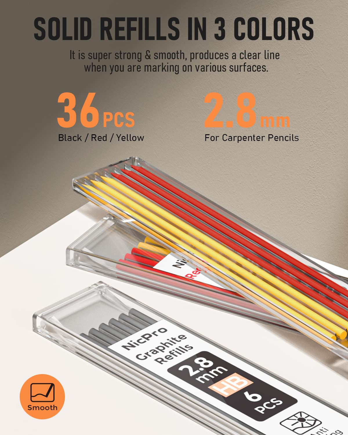 Nicpro 3 Pack Carpenter Pencil with Sharpener, Mechanical Carpenter Pencils with 39 Refills, Deep Hole Marker Construction Heavy Duty Woodworking Pencils for Architect (Red, Black, Yellow)- With Case