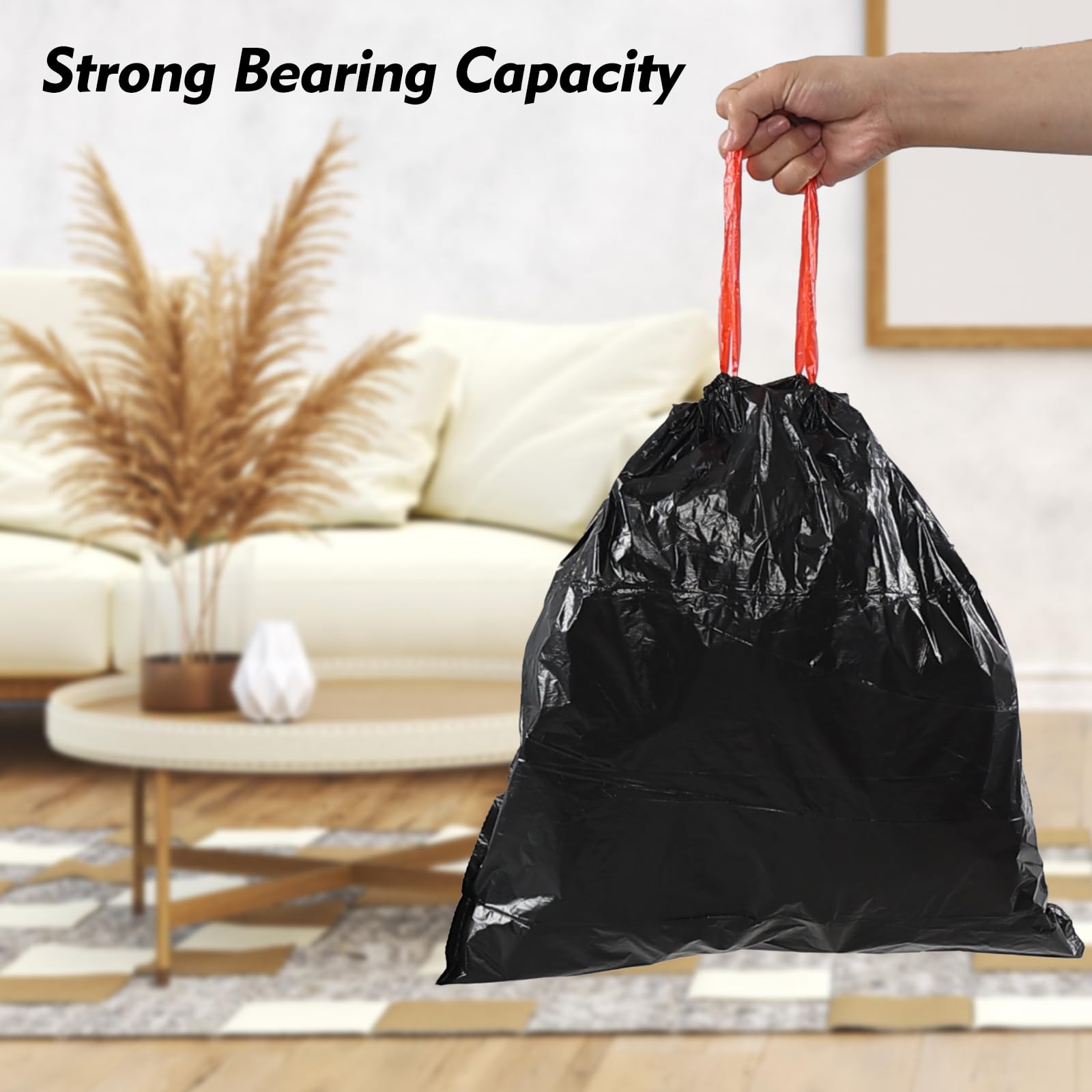 Quickquick 6 Gallon Plastic Drawstring Trash Bags, Black Garbage Bag, 110 Counts