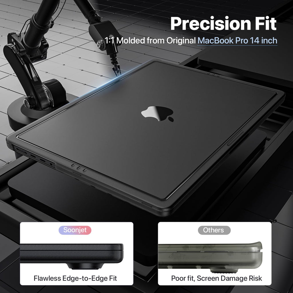 Soonjet CrackGuard for MacBook Pro 14 inch Case M5 M4 M3 M2 M1 Pro/Max 2026 2025-2021 [Anti-Crack Upgrade] [100% Match Official Color] Cover Protective Hard Shell Case Laptop - Space Black Clear