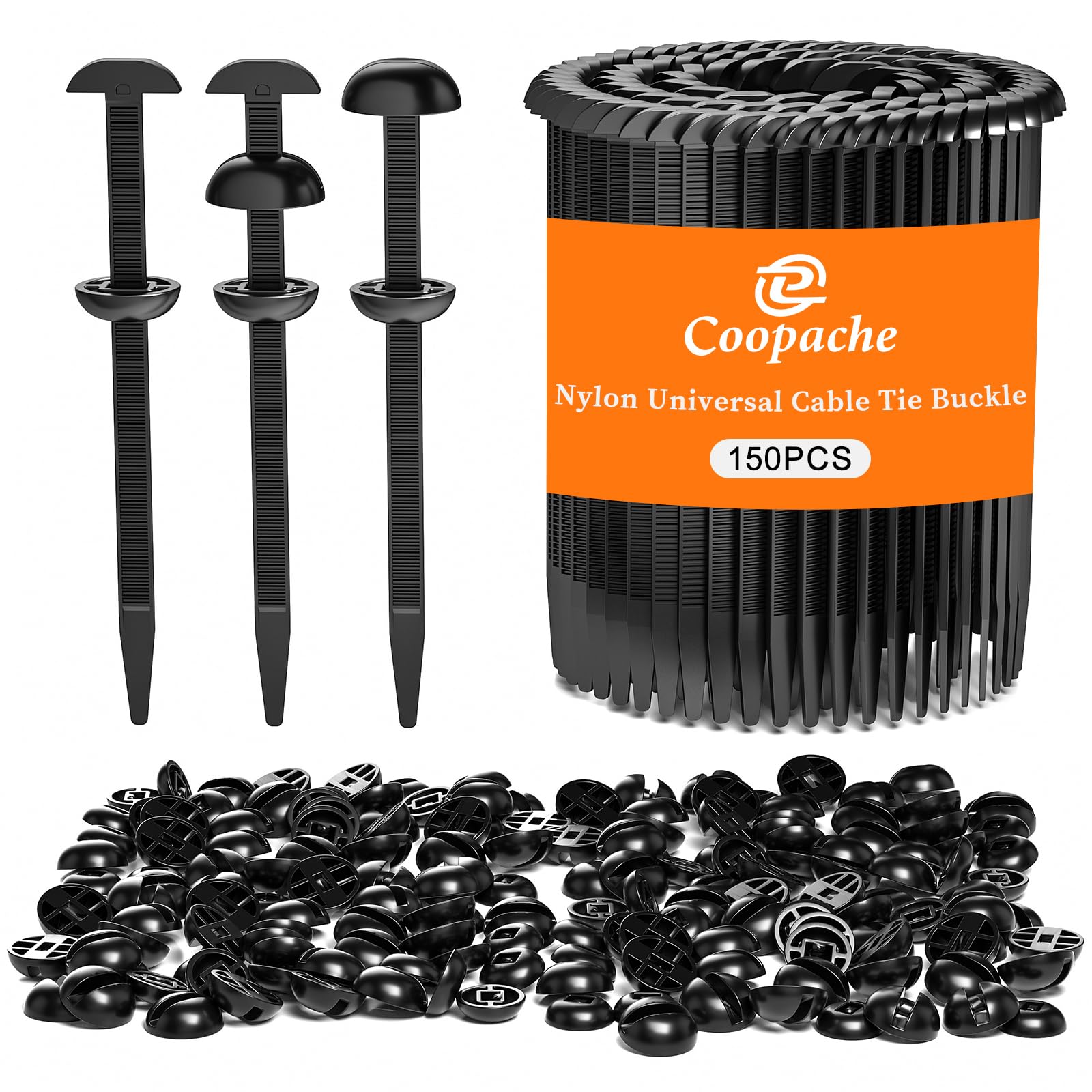 Coopache 150Pcs Nylon Universal Cable Tie Buckle for Car, Automotive Zipper Clip Heavy Duty Self-Locking Push Pin with Button, Cars T Zip Ties Clips Holder for Fender, Bumper, Trunk Line Repair Kit