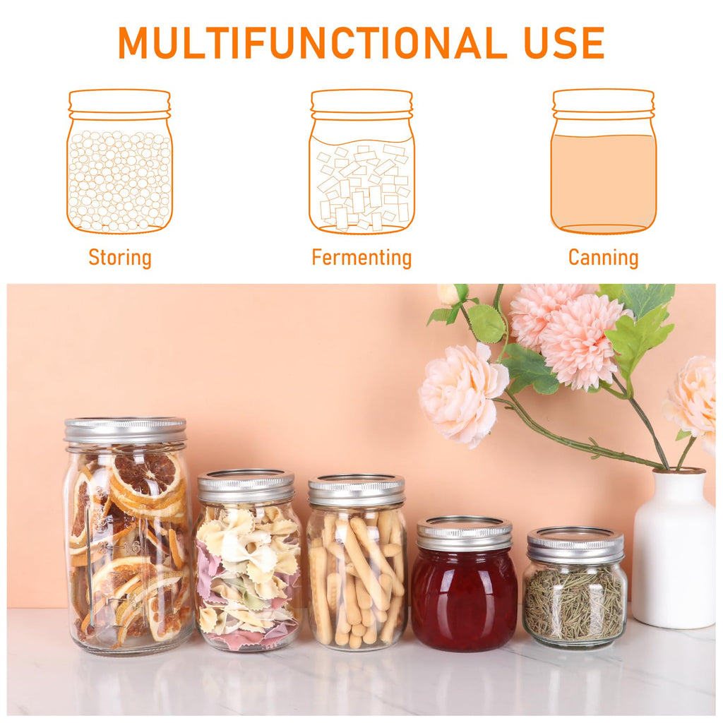 Jinaneil 6 Pack 12 oz Regular Mouth Mason Jars with Silver Lids and Bands, Bonus 6 One-Piece Lids -Glass Canning Jars for Pickling, Canning, Meal Prep