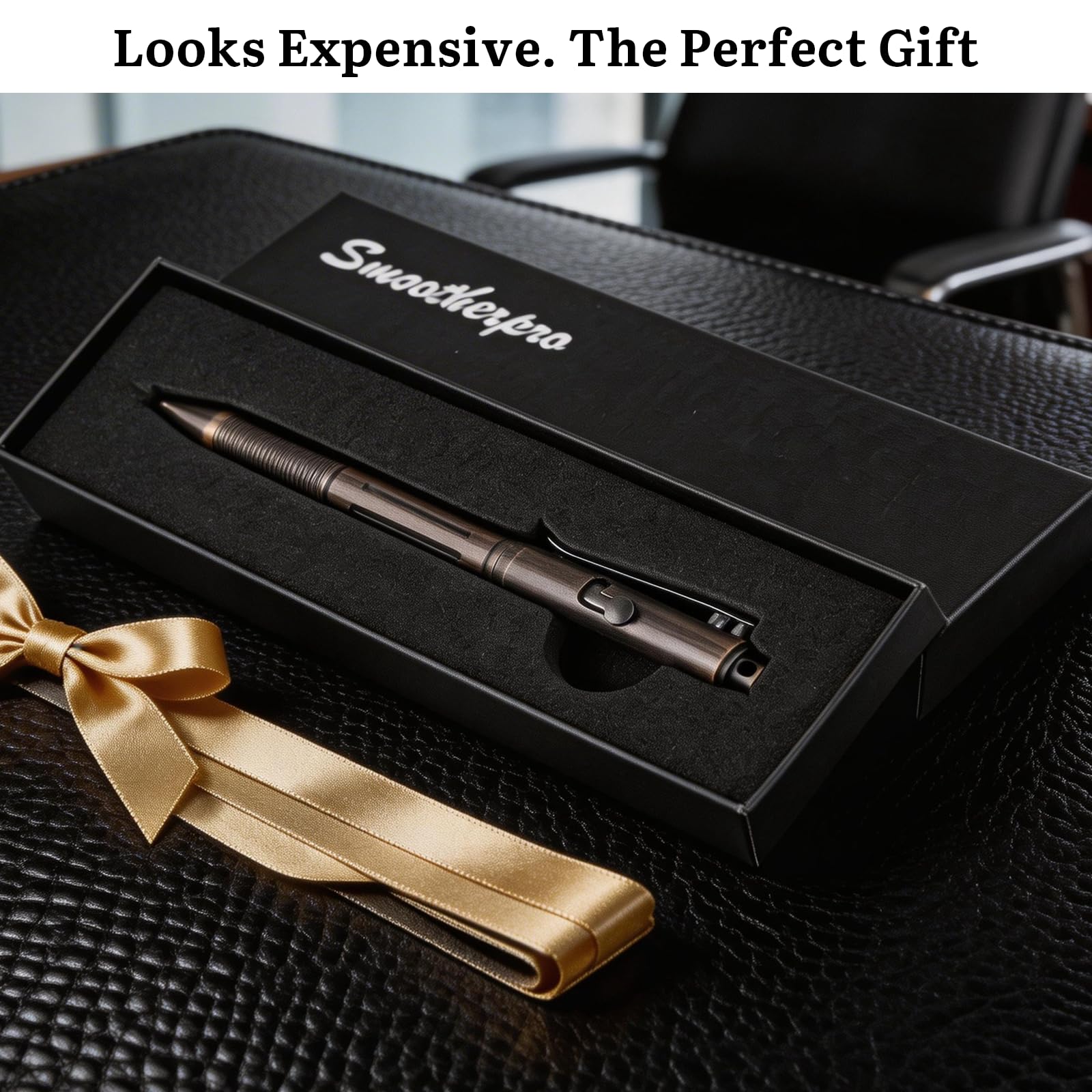 SMOOTHERPRO Bolt Action Pen, Solid Brass Ballpoint Pen Compatible with Pilot G2 Refill, Weighted Heavy Pen for Tremor Parkinson Arthritic Hand Plated Vintage Retro Black(RG335)