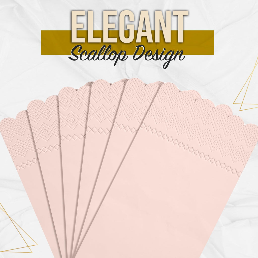 Party Solids Peach Scalloped Napkins Disposable 100 Pcs 3-Ply Peach Scalloped Dinner Napkins Disposable Decorative for Dinners & Parties, Paper Guest Towels for Bathroom & Party Supplies