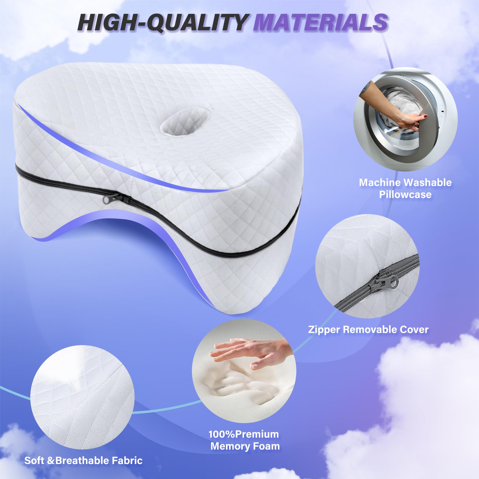SAHEYER Knee Pillow, Soft Memory Foam Body Pillows, Heart Shape Hip Support Leg Pillow for Side Sleepers, Washable Cover Coussin Grossesse for Spine Alignment, Sciatica Reduce Pressure (White)