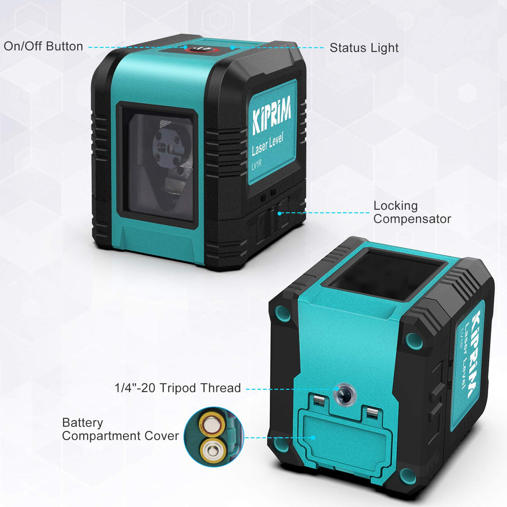 Laser Level, Kiprim LV1R Cross Laser Level Dual Line Vertical/Horizontal Laser Module, IP54 Dustproof, Waterproof, 1m Anti-Drip, ± 4 ° Auto Leveling