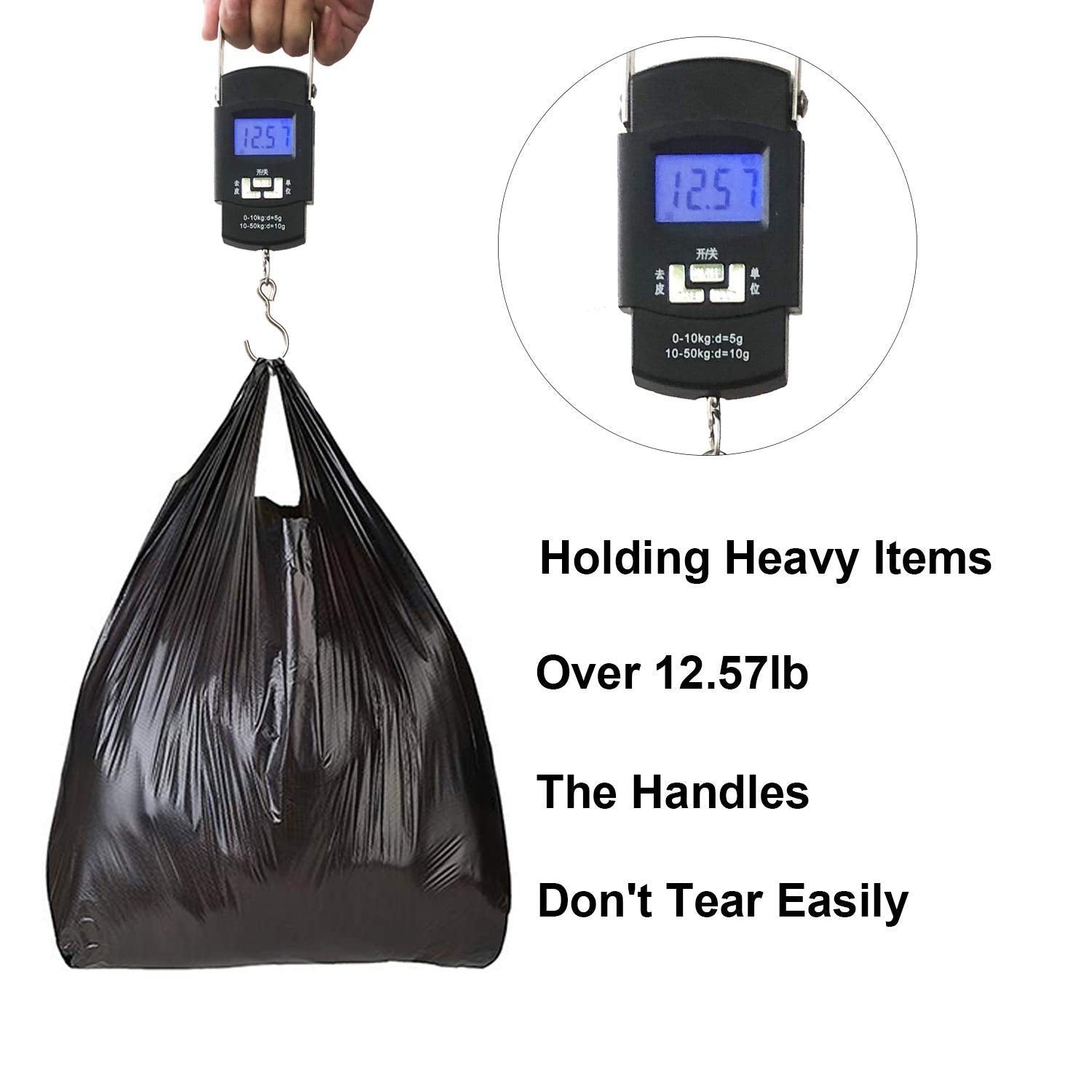T Shirt Bags Black Plastic Grocery Bags with Handles in Bulk, Bolsas De Plastico para Negocio, 16x23 Inch (100 Pcs)