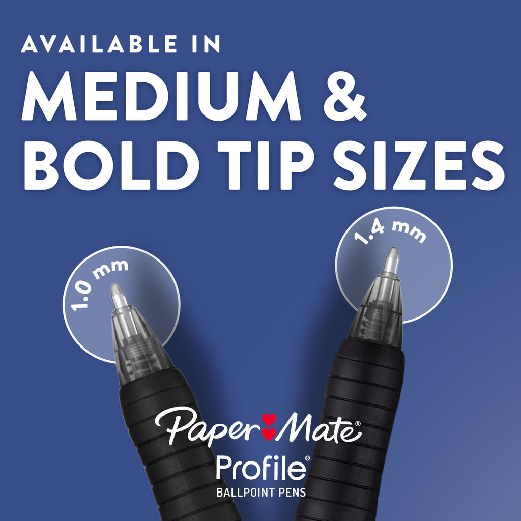 Paper Mate Profile Retractable Ballpoint Pens, Bold (1.4mm), Black, 12 Count
