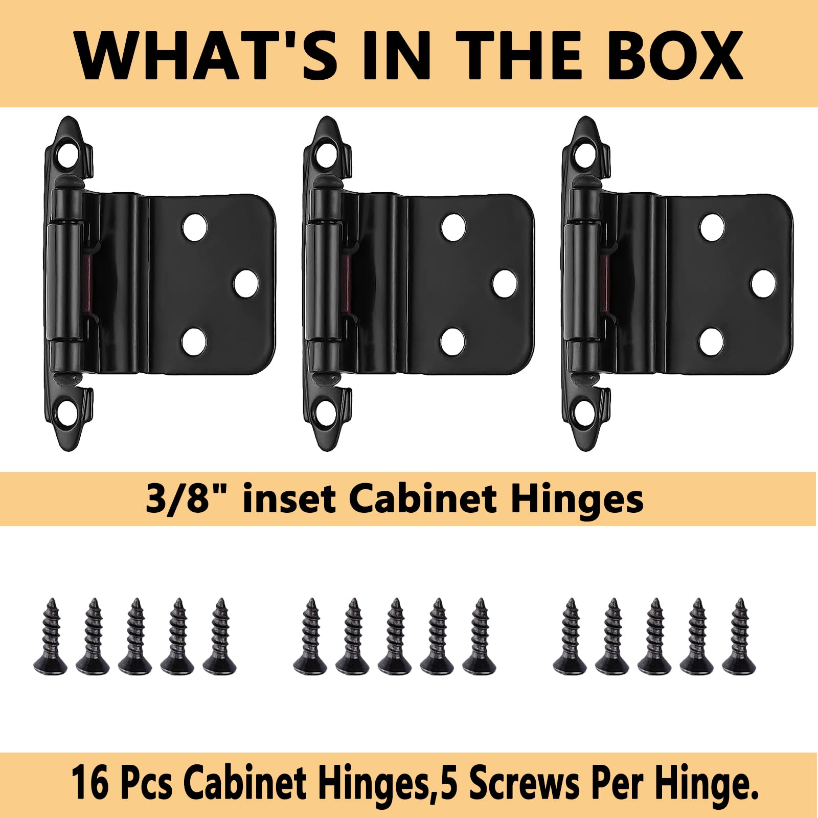16 Pack Cabinet Hinges for Kitchen Cabinets,3/8" Inset Cabinet Hinge Self Closing Kitchen Cabinet Door Hinges Black Kitchen Cabinet Door Hinges with Screws(8 Pairs)