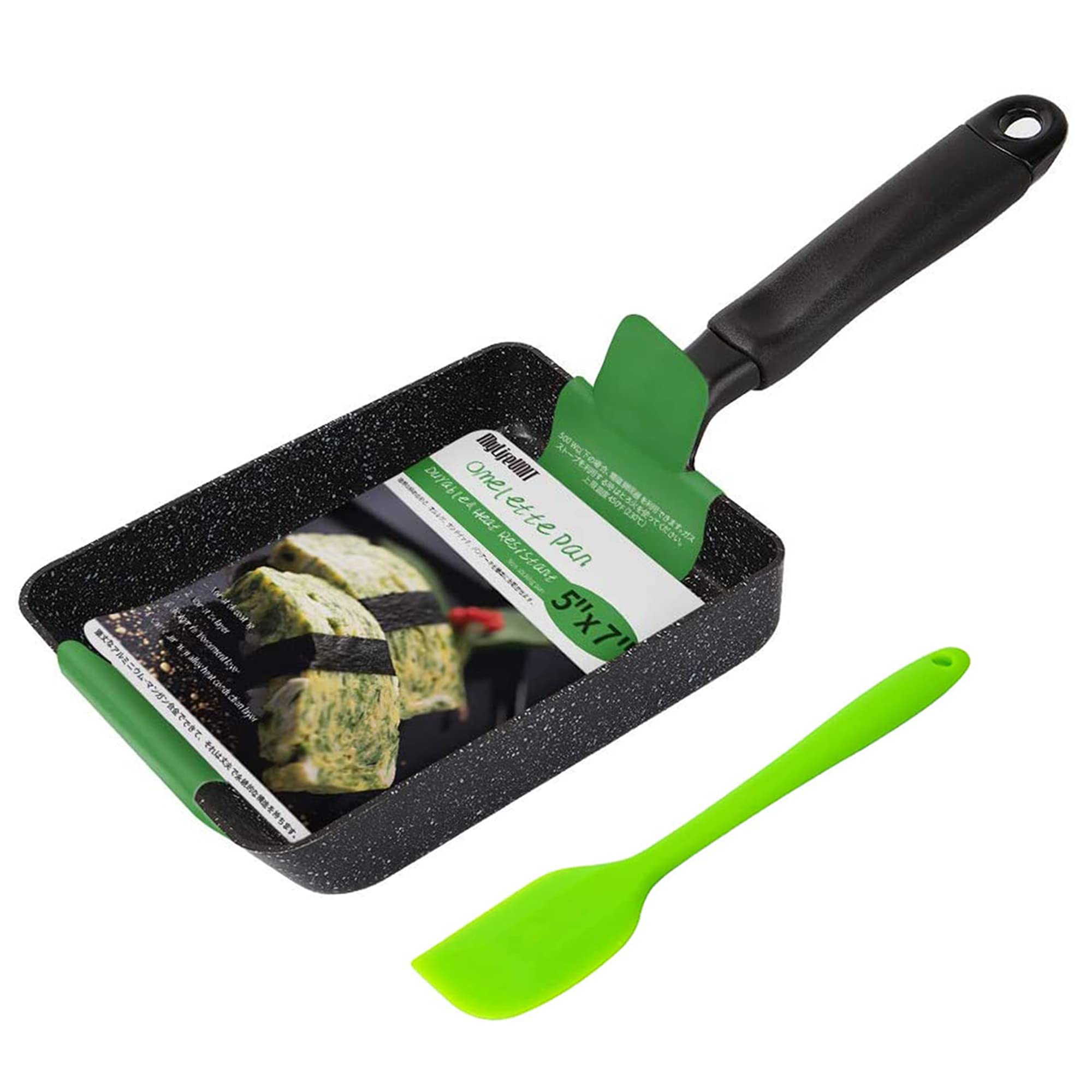 MyLifeUNIT Tamagoyaki Pan, Japanese Omelette Pan Nonstick with Silicone Spatula, Square Egg Pan 7 x 5 inches, Black