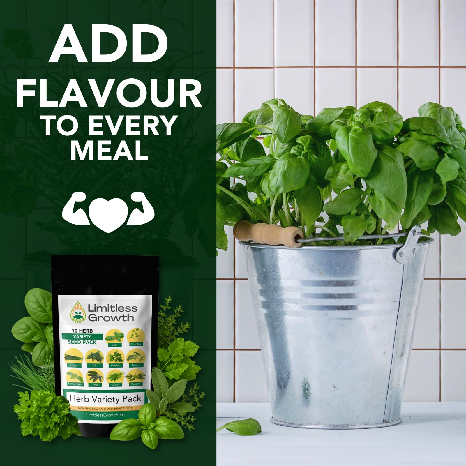 10 Herb Pack | Seeds for Planting: Culinary Herbs Collection | Indoor & Outdoor Garden Variety | Chervil, Chive, Cilantro, Lemon Balm, Mustard, Sage, Thyme, Basil, Parsley, Dill | Limitless Growth