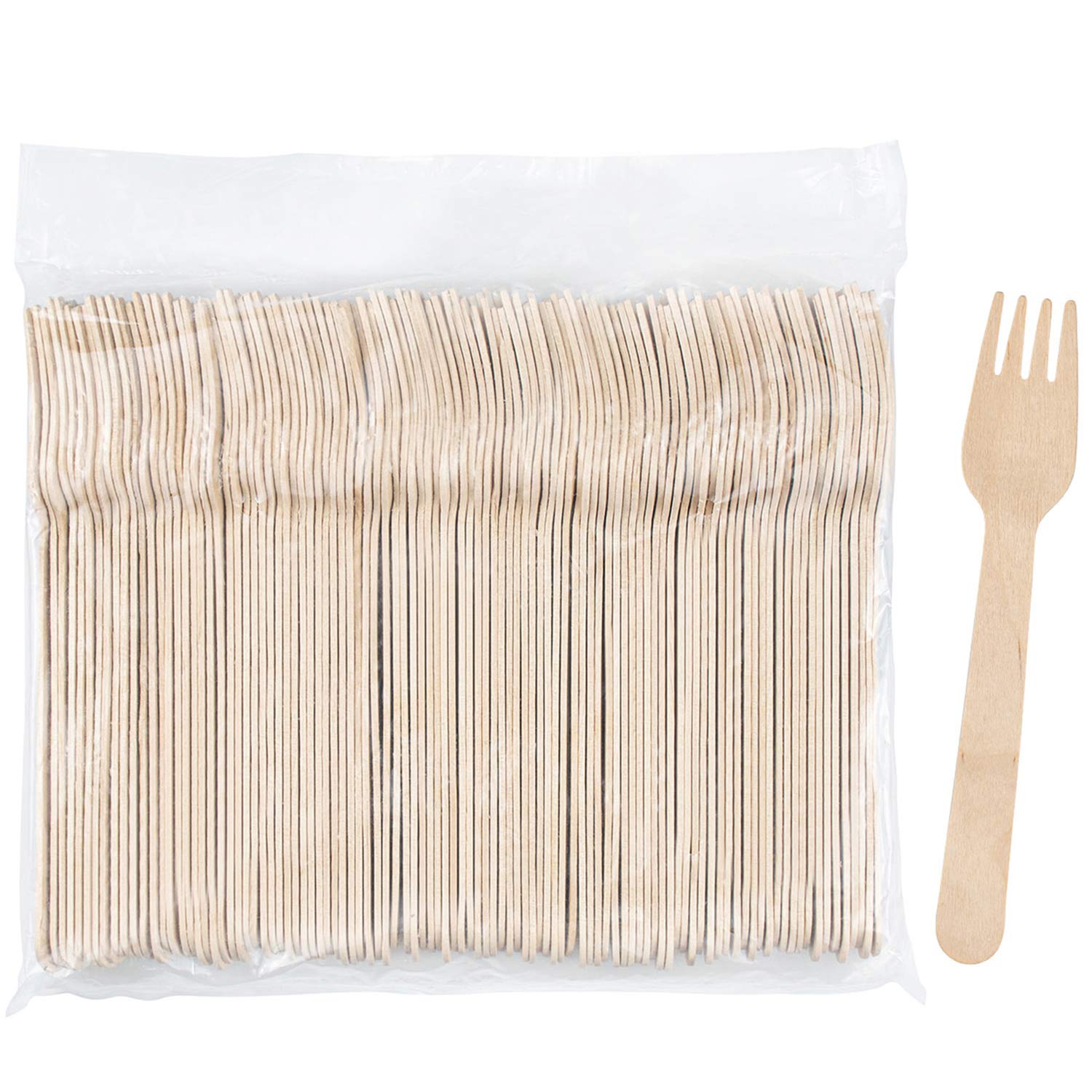 Hedume 300 Pack Disposable Wooden Forks, 100% All-Natural, Eco-Friendly, Biodegradable and Compostable, Party Supplies for Any Graduation, Luau, Fiesta, Tea Party and More
