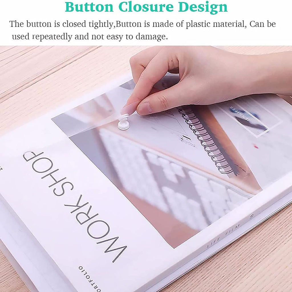 40 Pcs Transparent File Folders, Letter Size/ A4 Size Clear Plastic File Envelopes Waterproof Document Folder with Label Pocket and Snap Button for School Home Work Office Organization