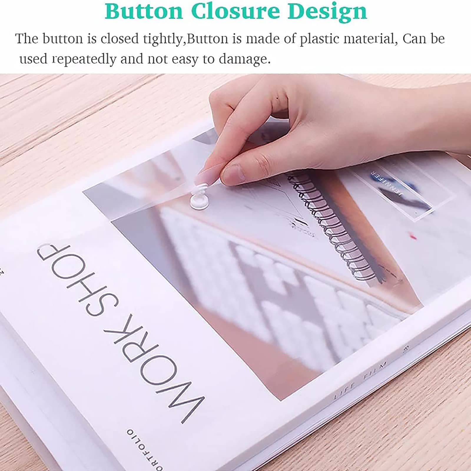 40 Pcs Transparent File Folders, Letter Size/ A4 Size Clear Plastic File Envelopes Waterproof Document Folder with Label Pocket and Snap Button for School Home Work Office Organization
