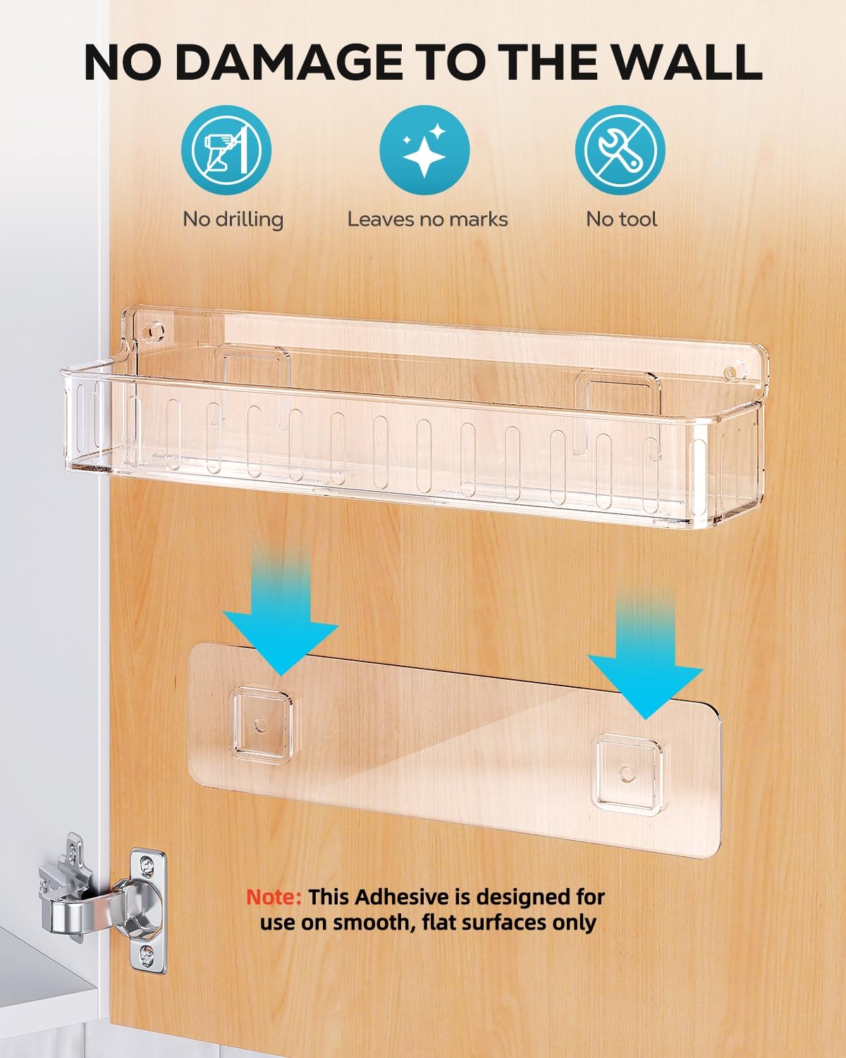 Nieifi Spice Rack Wall Mount, Spice Organizer for Spice Jars, Screw or Adhesive Hanging Spice Rack Organizer for Your Kitchen Cabinet or Pantry Door,4 Pack (Clear)