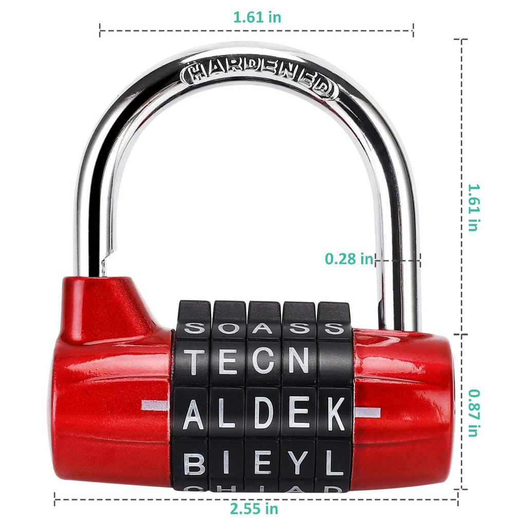 Gym Locker Lock, 5 Letter Combination Lock Password Sturdy Security Padlock (Red)