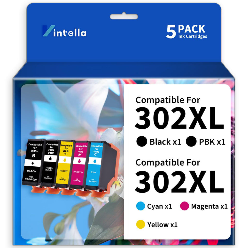 Vintella Remanufactured Ink Cartridges Replacement for Epson 302XL 302XL T302XL T302 Printer Ink Cartridges for Expression Premium XP-6000 XP-6100 XP6000 XP6100 Printer (5 Pack)